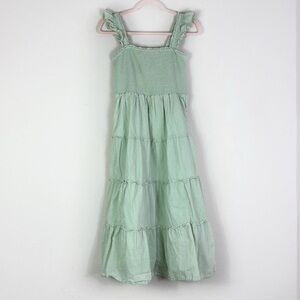 J. Crew Smocked tiered textured midi dress sleeveless mint green size XS - Lined